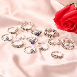 *CELESTE* 13-Pc Silver x Blue Fashion Ring Set